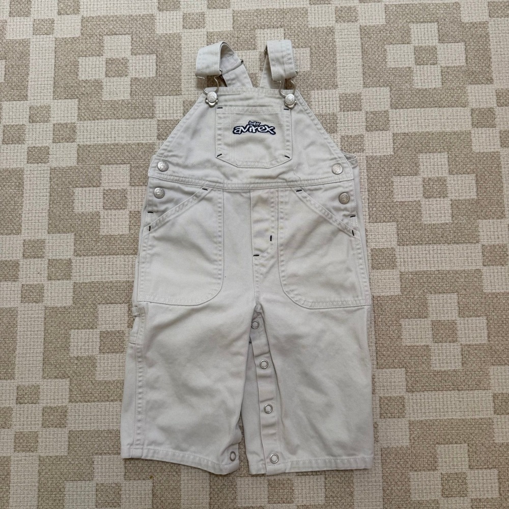 Vintage Baby Avirex Cream Cotton Twill Carpenter Overalls 12M Off-White Utility
